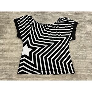 Express Top Womens Small Black & White Striped Blouse Polyester Blend‎